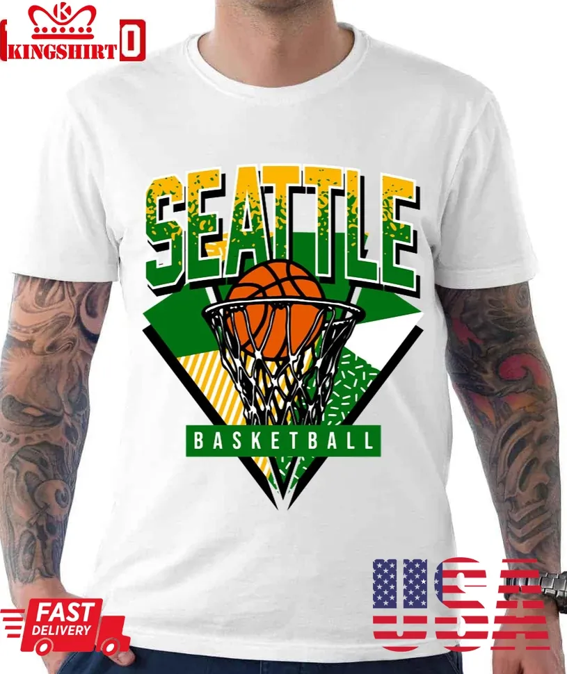 Seattle Basketball 90S Throwback Supersonics Unisex T Shirt Size up S to 4XL