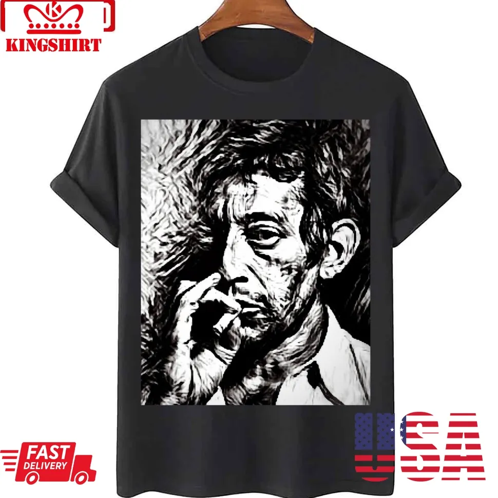 Serge Gainsbourg Noirs Ne Dessin Blanc Graphique Unisex T Shirt Size up S to 4XL