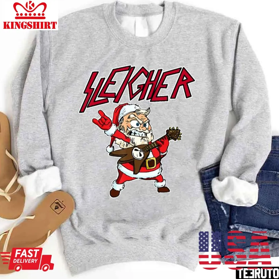Sleigher Santa Claus Metal Christmas Funny Hail Santa 2023 Sweatshirt Size up S to 4XL
