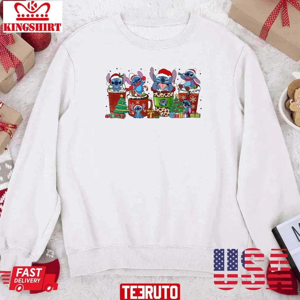Stitch Drinks Christmas Coffee Design 2023 Sweatshirt Unisex Tshirt