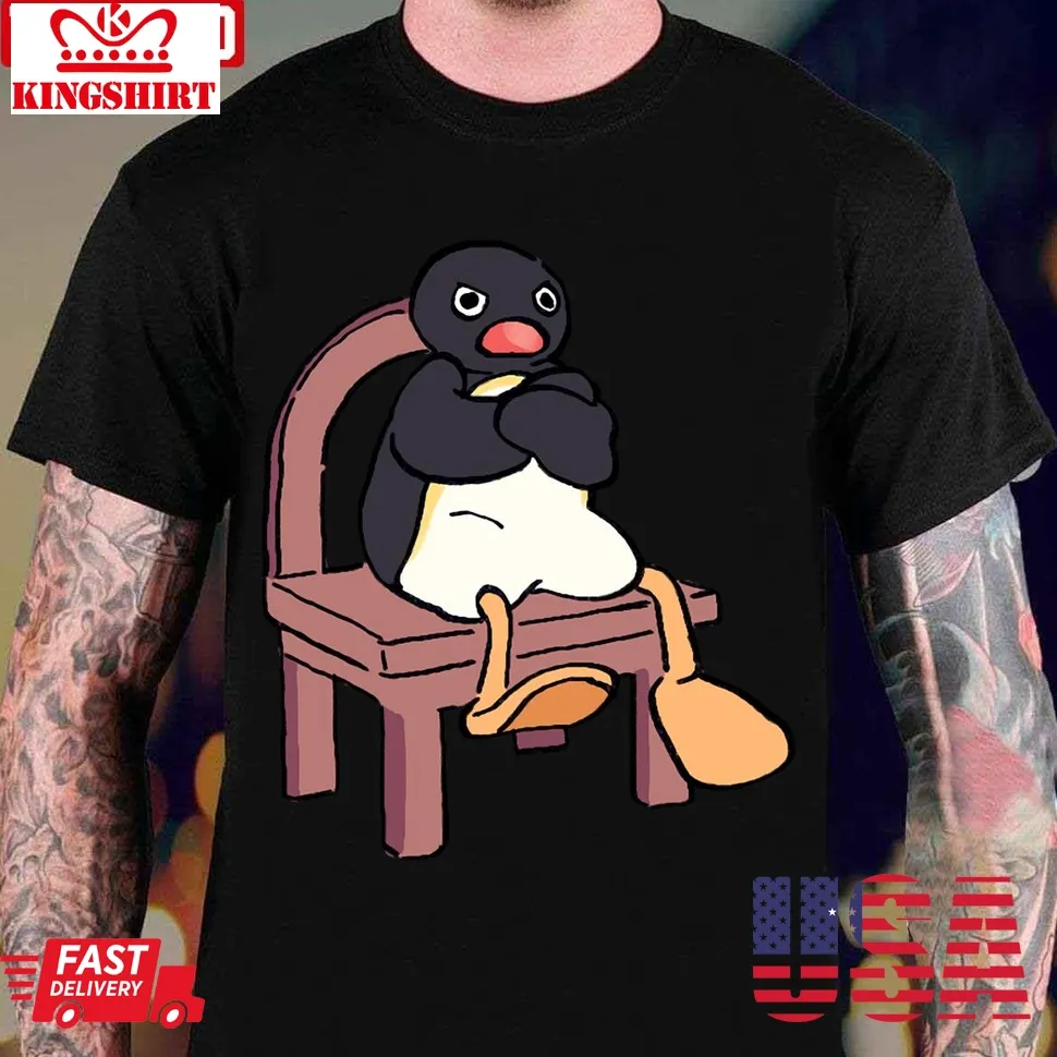 Sulking Sitting Penguin Meme Pingu Unisex T Shirt Size up S to 4XL