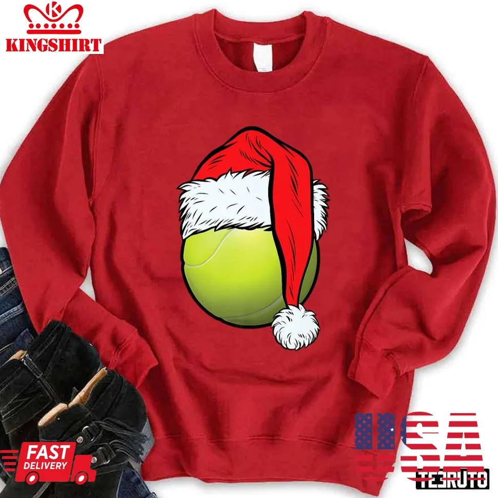 Tennis Ball Santa Hat Funny Sport Xmas Christmas Unisex Sweatshirt Unisex Tshirt