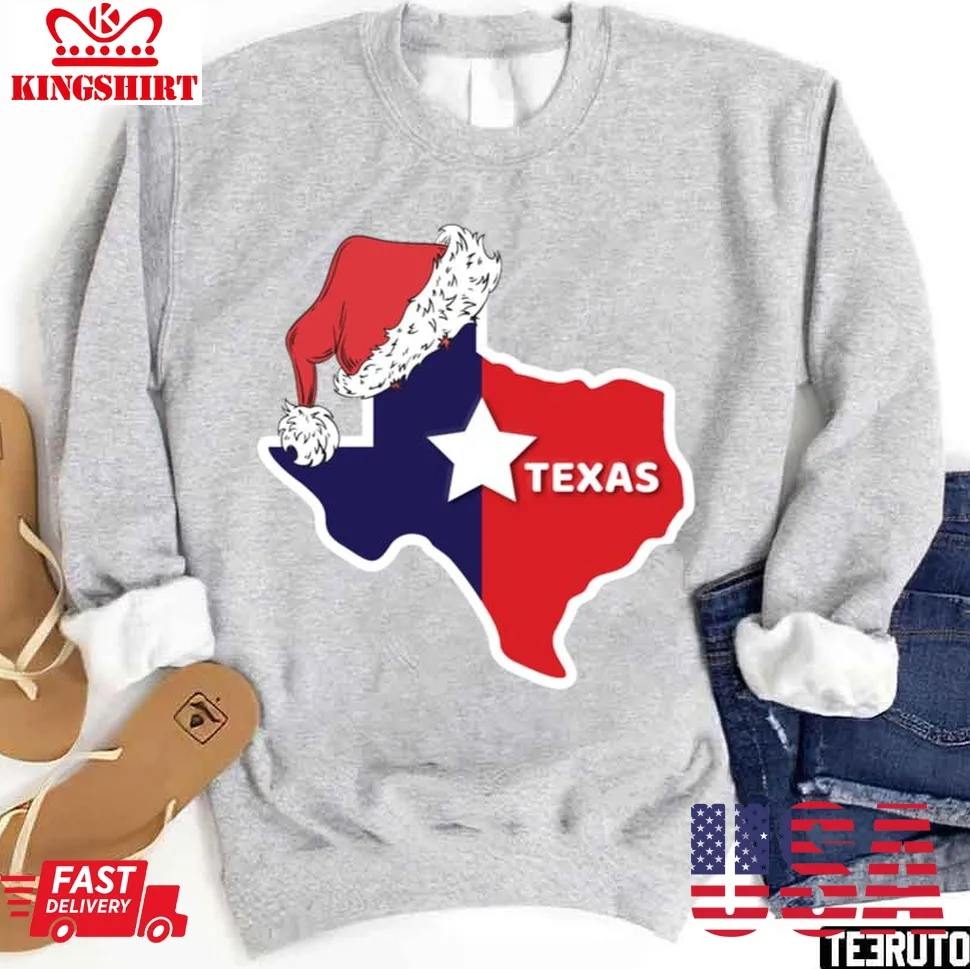 Texas Map With Santa Hat Xmas Christmas Men Women Idea Sweatshirt Size up S to 4XL