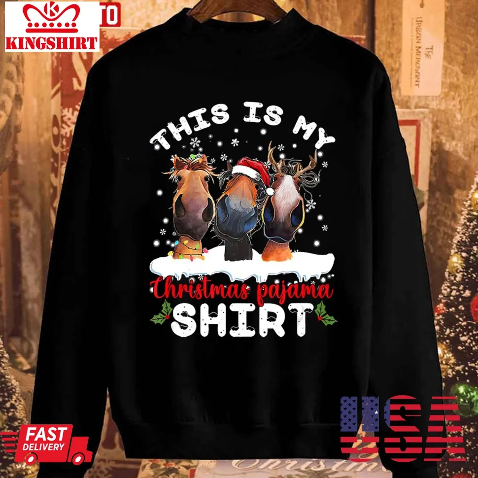 This Is My Christmas Pajama Xmas Lights Funny Horse 2023 Sweatshirt Size up S to 4XL