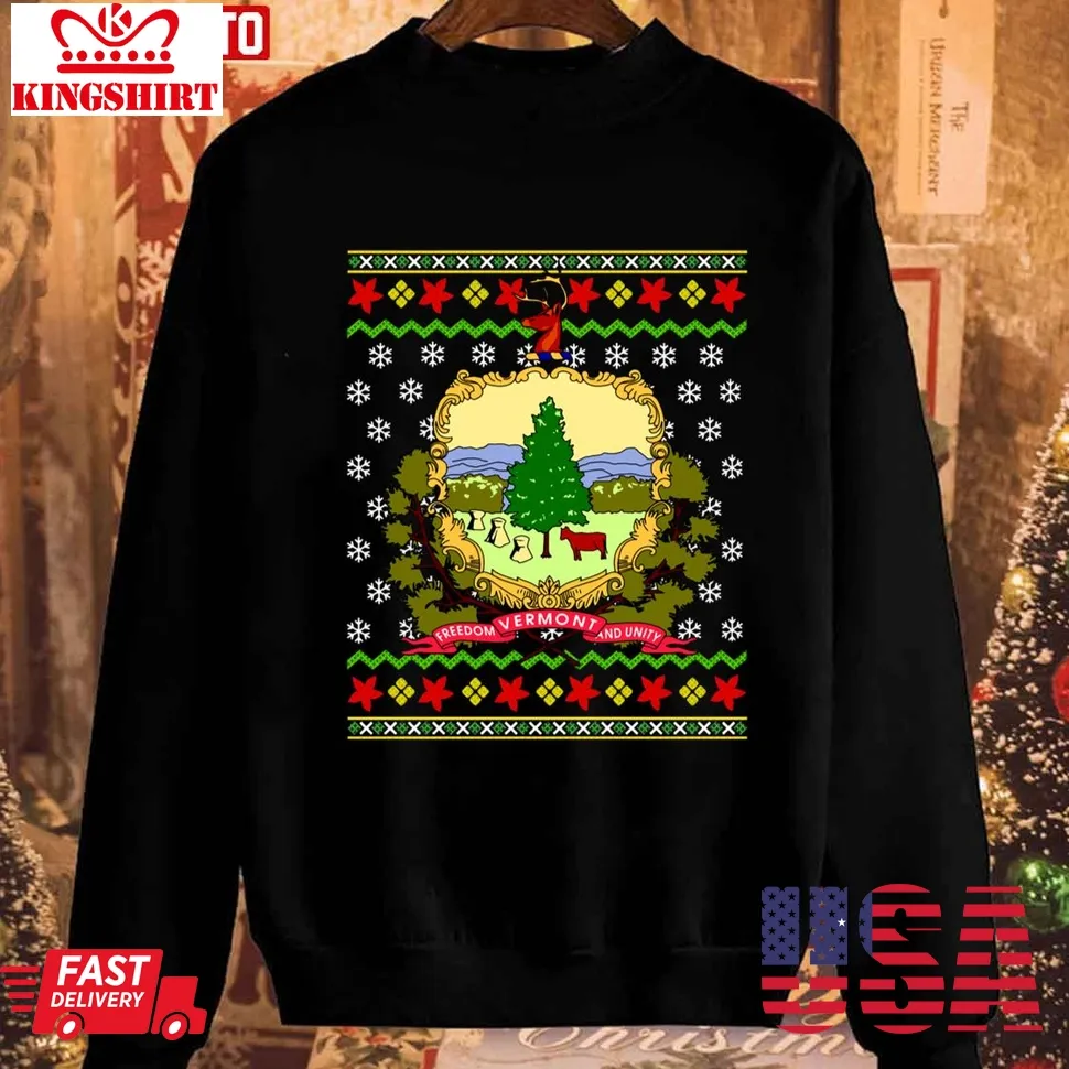 Vermont Christmas Flag Unisex Sweatshirt Size up S to 4XL