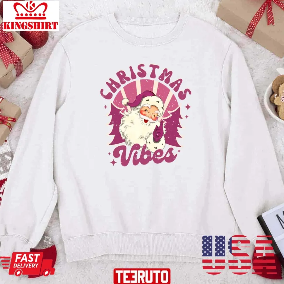 Vibes Retro Pink Santa Claus Vintage Christmas Unisex Sweatshirt Size up S to 4XL