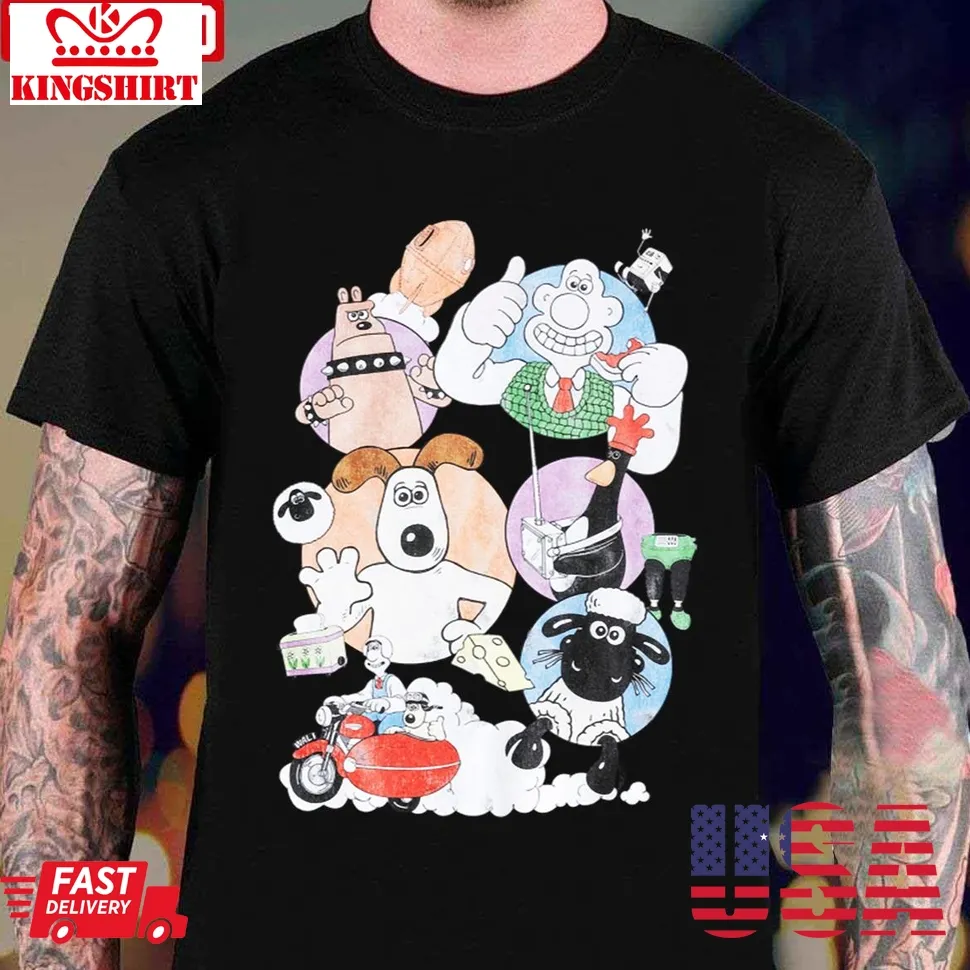 Wallace And Gromit Back Print Grey Marl Unisex T Shirt Size up S to 4XL