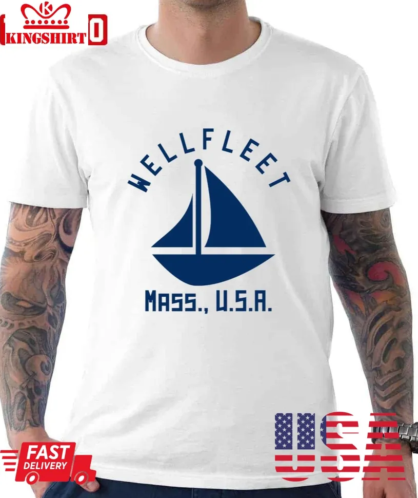 Wellfleet Massachusetts Sailing Boating Navy Blue Text Abstract Minimalist Unisex T Shirt Plus Size