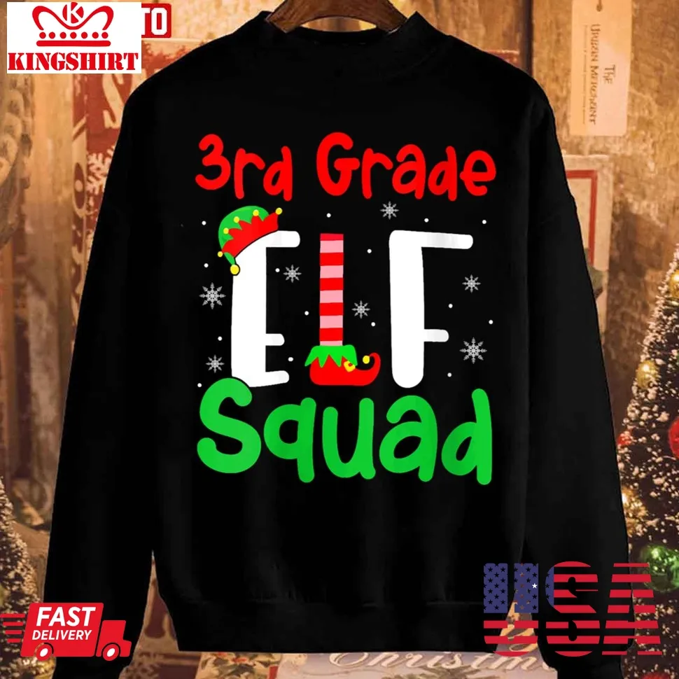 Womens 3Rd Grade Elf Squad Christmas Elf Kids Teacher Group Sweatshirt Size up S to 4XL
