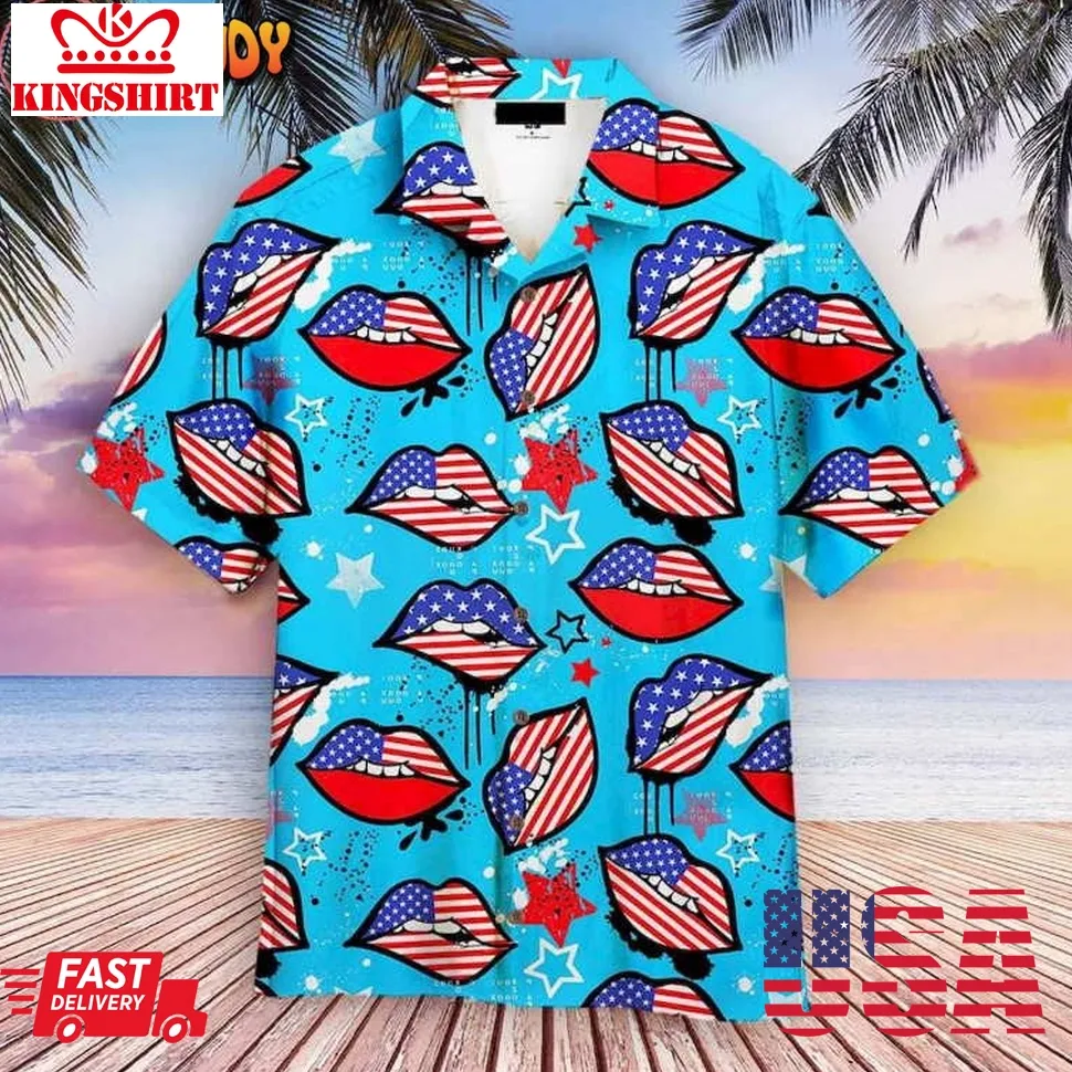 4Th Of July American Sexy Lips Hawaiian Shirt Size up S to 4XL