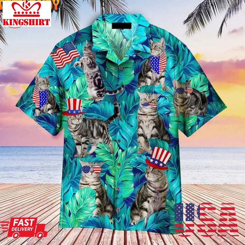 4Th Of July Independence Day Cat Lover Hawaiian Shirt Size up S to 4XL