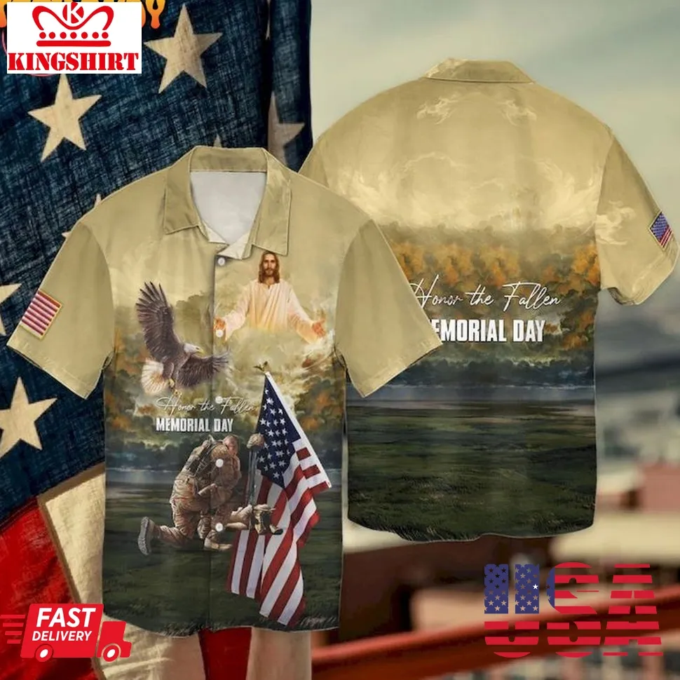 4Th Of July Independence Day Eagle And Jesus Honor The Fallen Hawaiian Shirt Plus Size