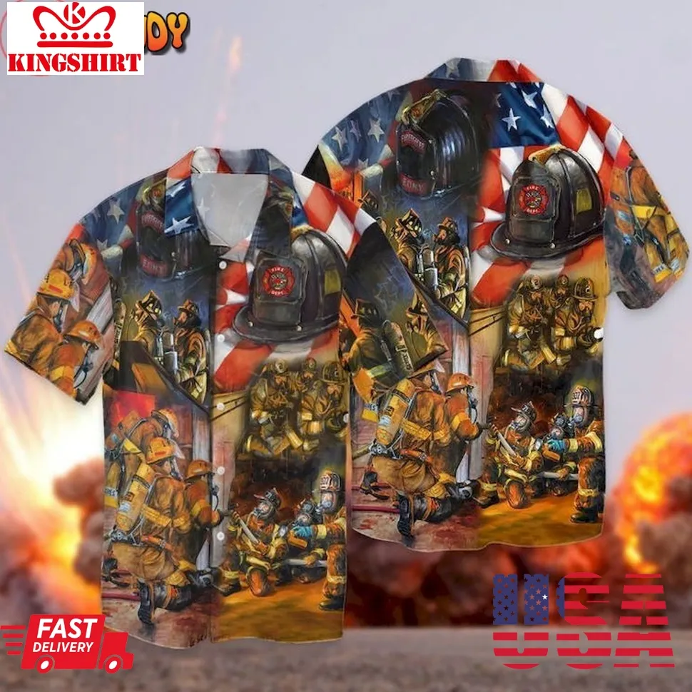 4Th Of July Independence Day Firefighter Hawaiian Shirt Size up S to 4XL