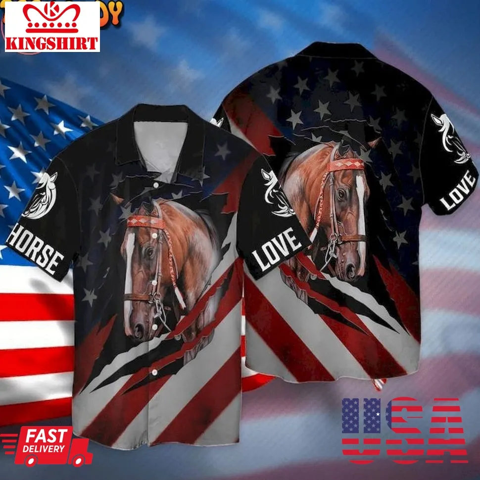 4Th Of July Independence Day Love Horse American Flag Hawaiian Shirt Unisex Tshirt