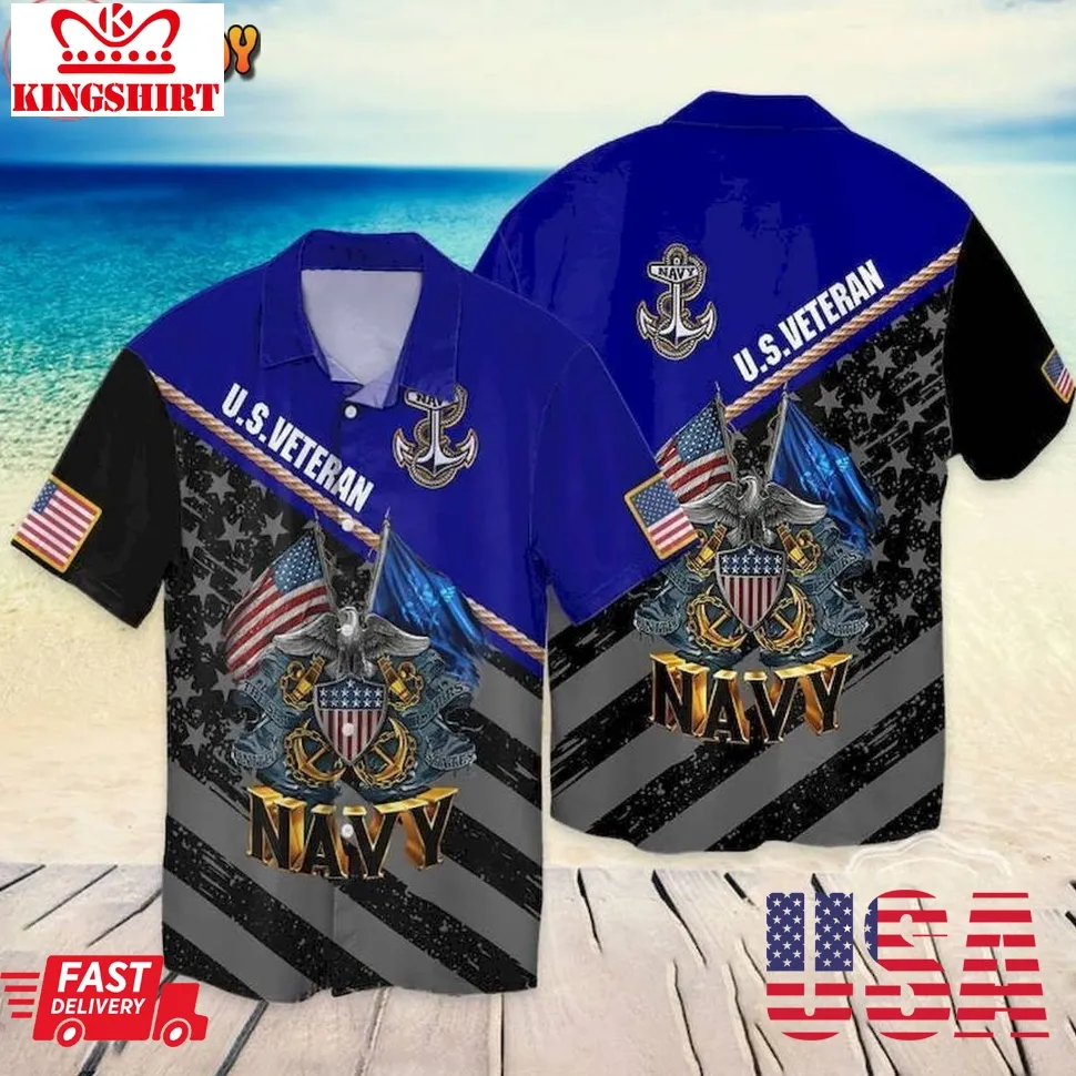 4Th Of July Independence Day Veteran American Flag Eagle Navy Hawaiian Shirt Size up S to 4XL