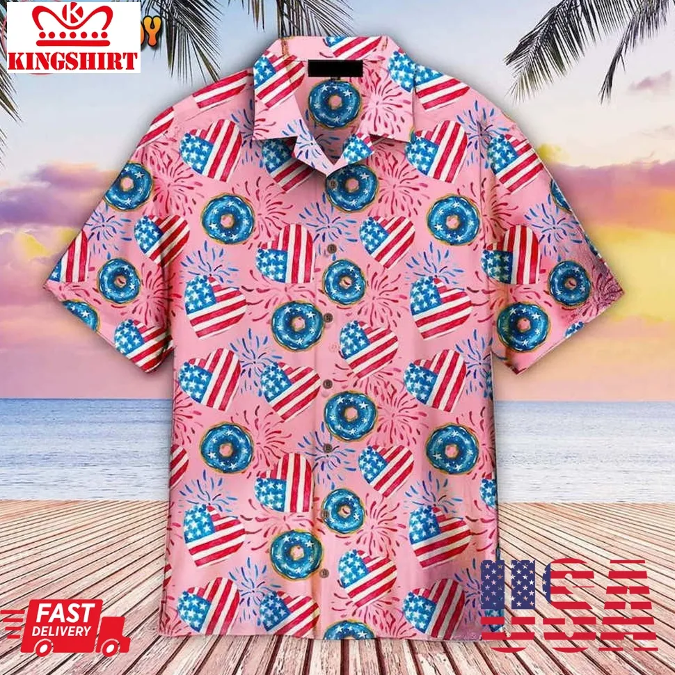 4Th Of July Love American Donuts Hawaiian Shirt Plus Size