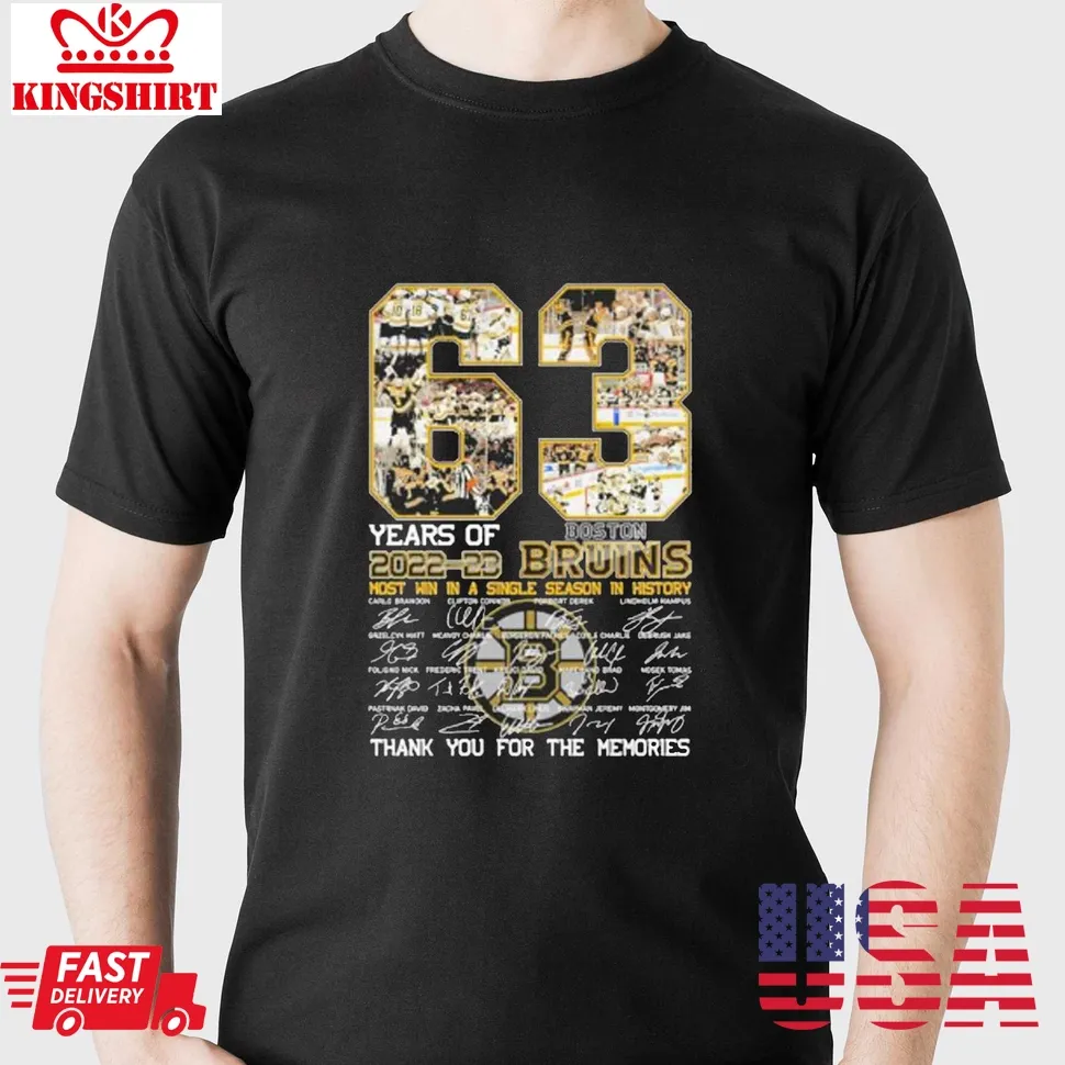 63 Years Of 2022 2023 Boston Bruins Most Win In A Single Season In History Thank You For The Memories Signatures Shirt