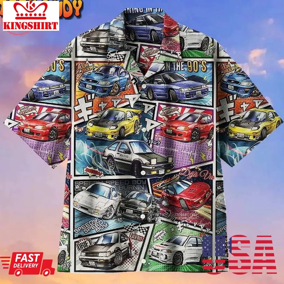 90S Initial D Car Poster Hawaiian Shirt Size up S to 4XL