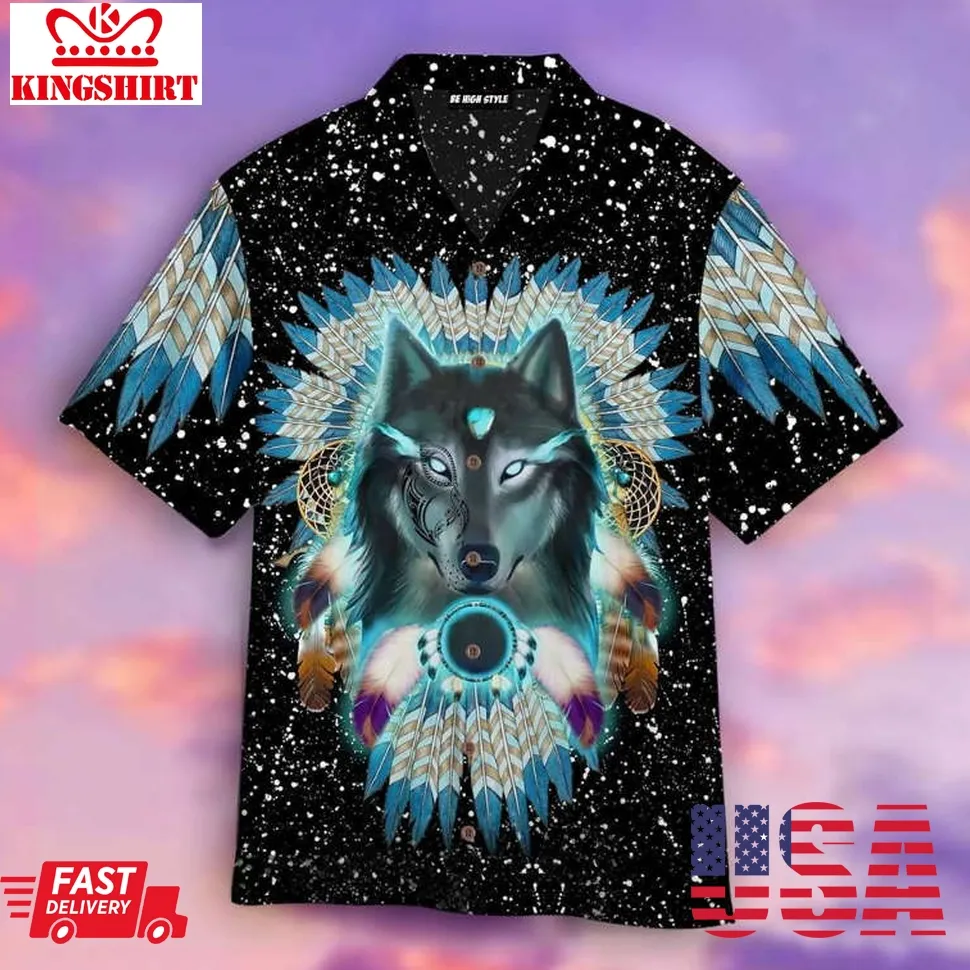 Aborigine Style Black Wolf In Galaxy Hawaiian Shirt Unisex Tshirt