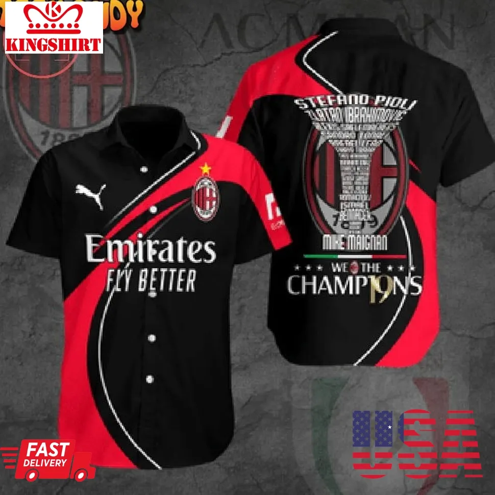 Ac Milan We The Champions Hawaiian Shirt Size up S to 4XL