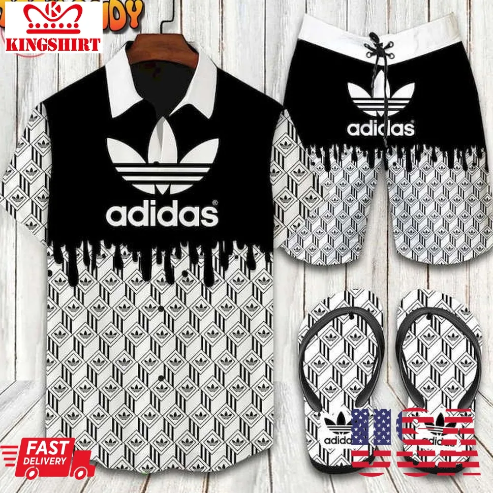 Adidas Black And White Hawaiian Shirt And Shorts Unisex Tshirt