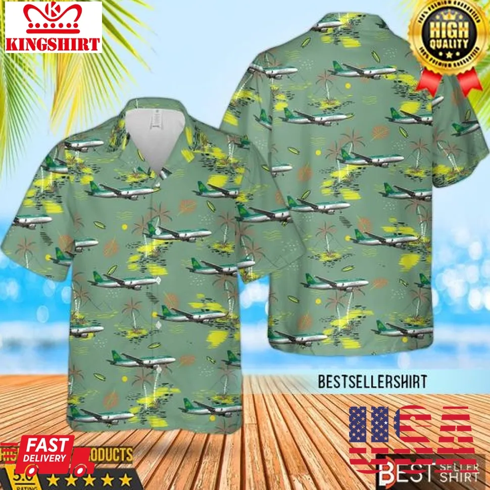 Aer Lingus Airbus A330 300 Button Up Aircraft Hawaiian Shirt Size up S to 4XL