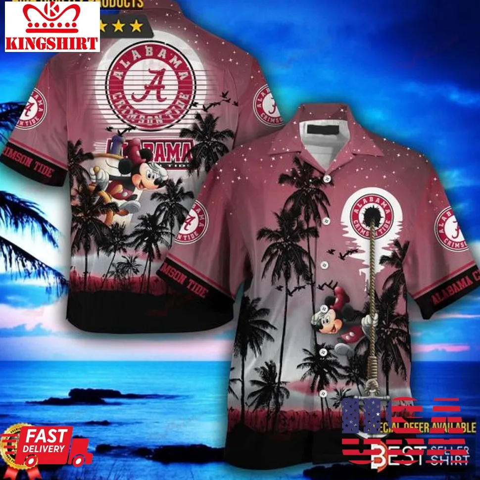 Alabama Crimson Tide Ncaa Disney Hawaiian Shirt Outfit Men Youth Gifts For Dad Size up S to 5XL