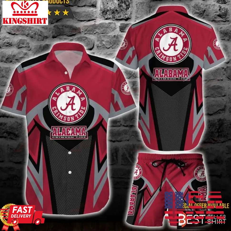 Alabama Crimson Tide Ncaa Hawaiian Shirt And Short Outfit Men Youth Gifts For Dad Size up S to 5XL