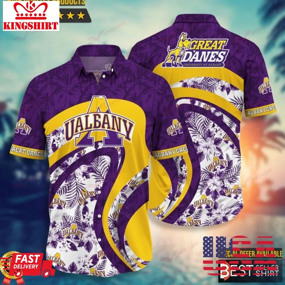 Albany Great Danes Logo Baseball Ncaa Hawaiian Shirt Outfit Men Youth Gifts For Dad Size up S to 5XL