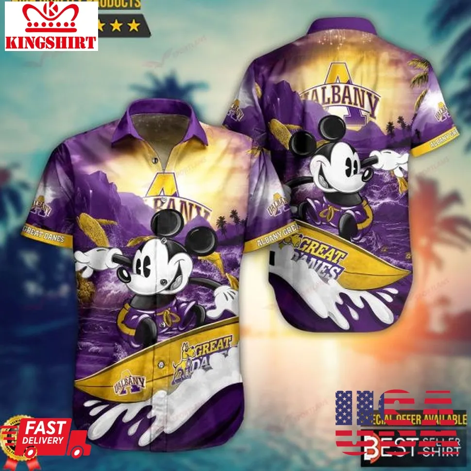 Albany Great Danes Mickey Ncaa Hawaiian Shirt Outfit Men Youth Gifts For Dad Size up S to 5XL