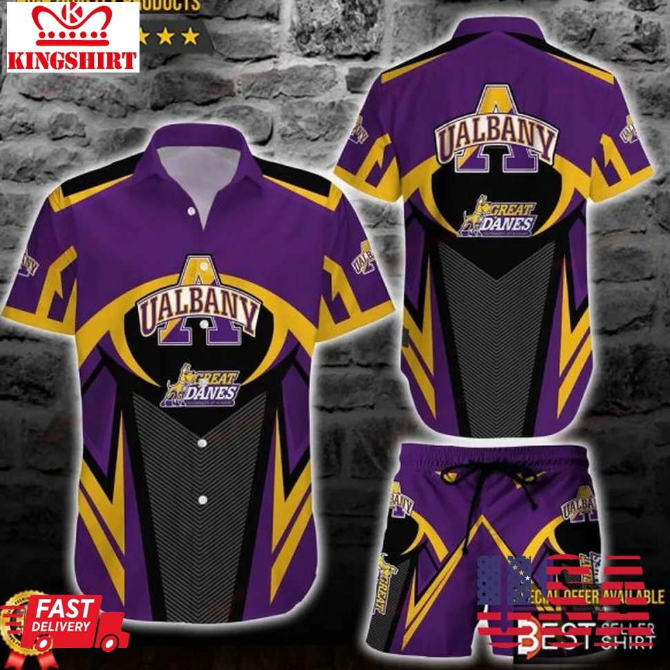 Albany Great Danes Ncaa Hawaiian Shirt And Short Outfit Men Youth Gifts For Dad Unisex