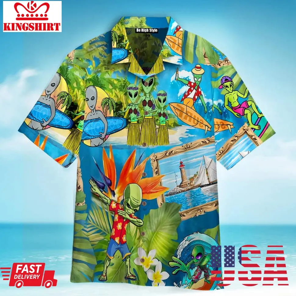 Alien Tropical Summer Hawaiian Shirt Size up S to 5XL