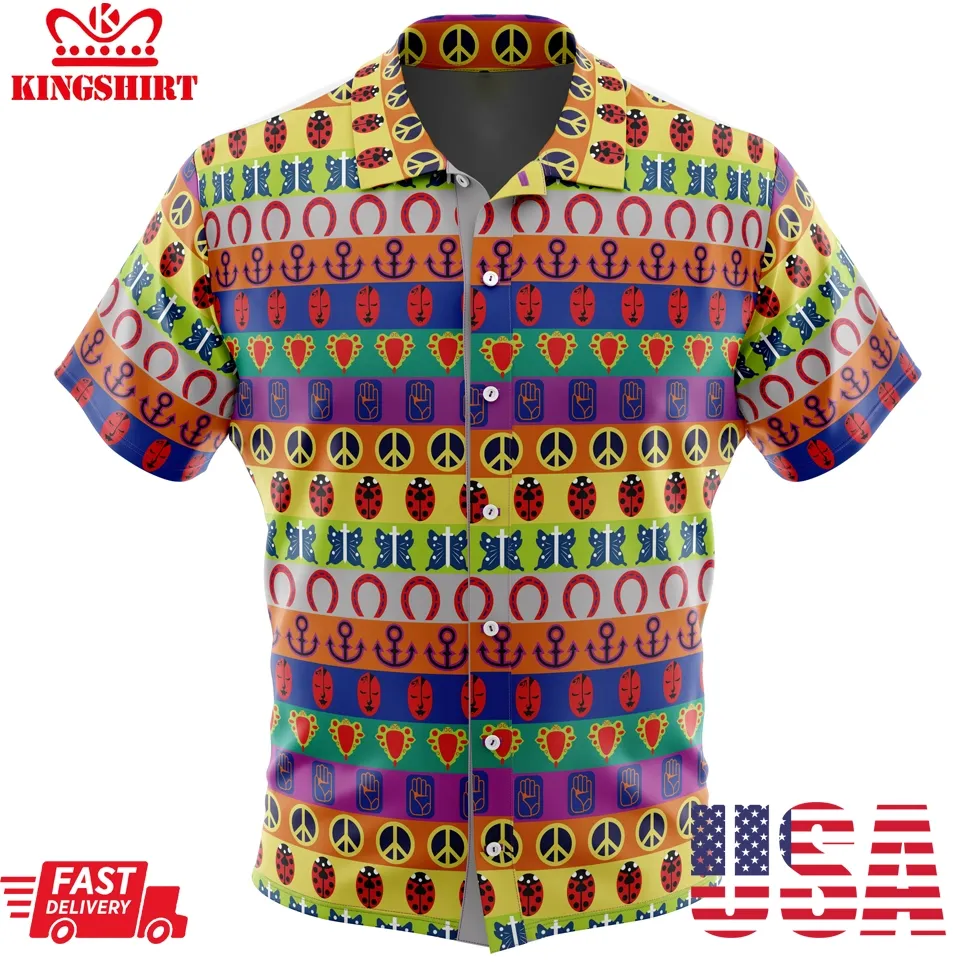 All Symbols Pattern Jojo's Bizarre Adventure Button Up Hawaiian Shirt Size up S to 5XL