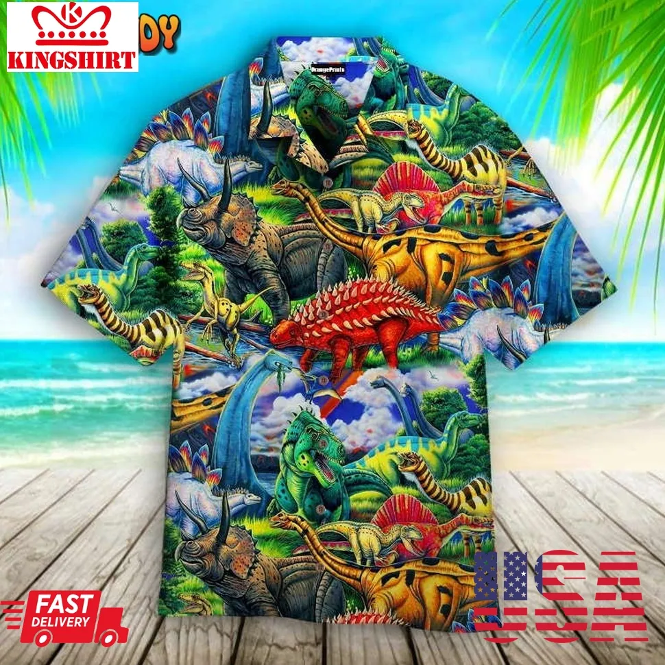 Aloha Dinosaur Hawaiian Shirt Size up S to 5XL