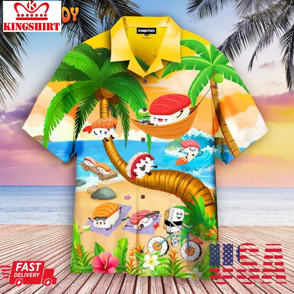 Aloha Sushi Funny Summer Aloha Hawaiian Shirt Size up S to 5XL