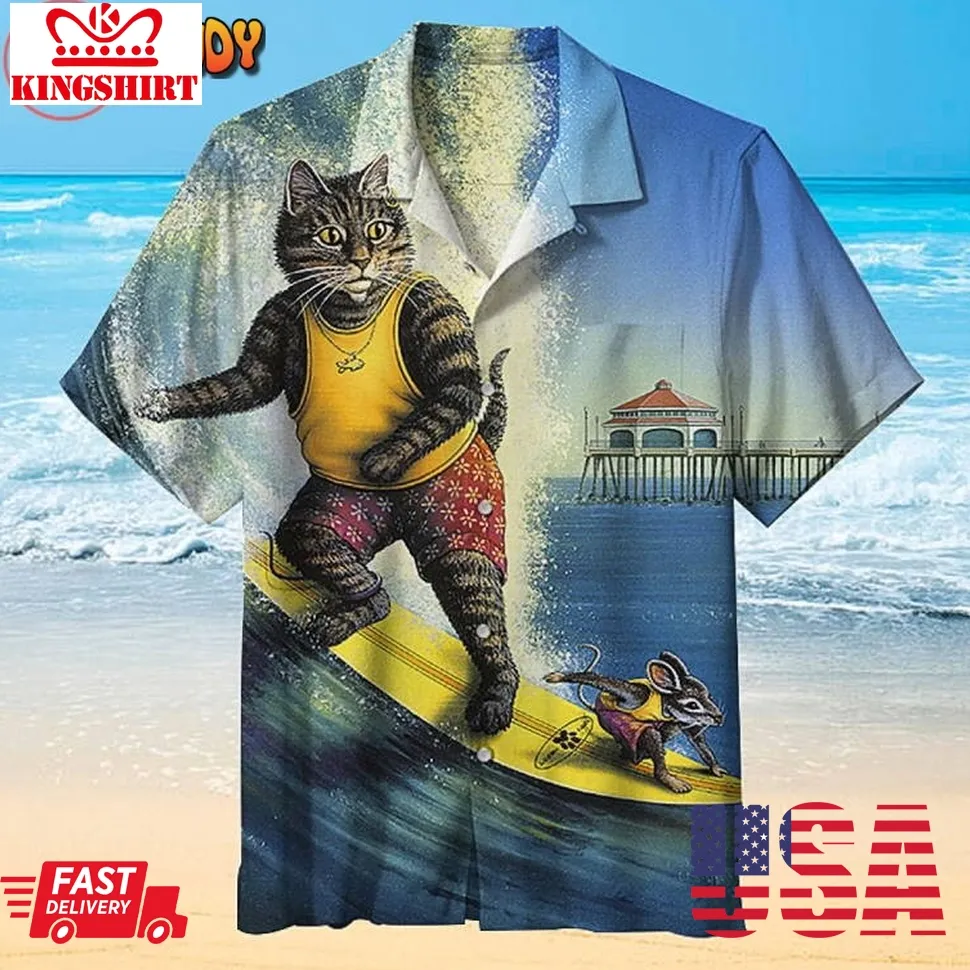 Amazing Cat And Mouse Surfing Hawaiian Shirt Size up S to 5XL