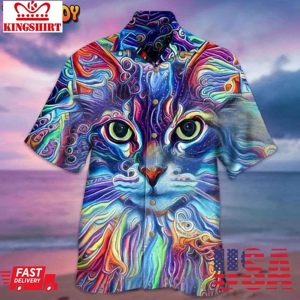 Amazing Colorful Cat Cool Design Aloha Hawaiian Shirt Unisex