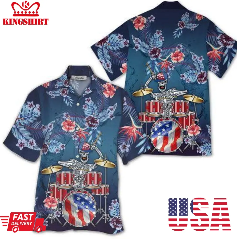 American Flag Skeleton Halloween Hawaiian Shirt Plus Size
