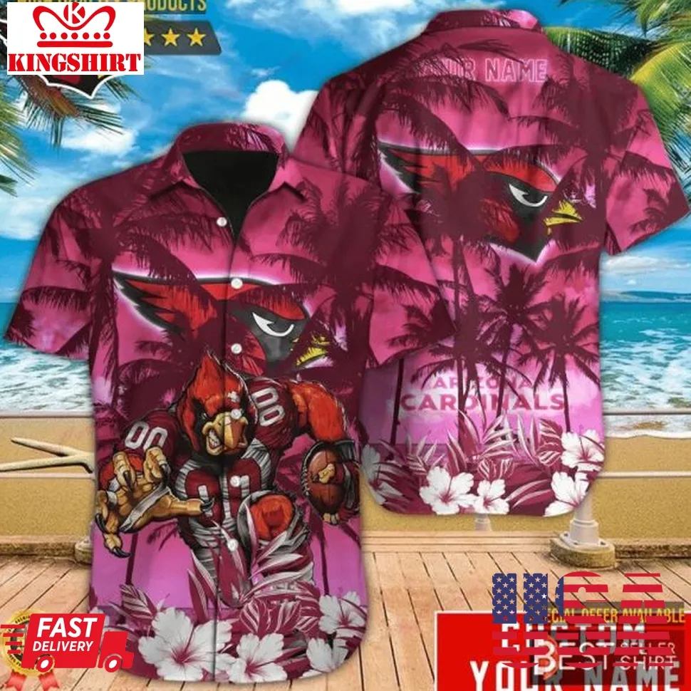 Arizona Cardinals Mascot Nfl Hibiscus Hawaiian Shirt Men Youth Personalized Dad Gifts Size up S to 5XL