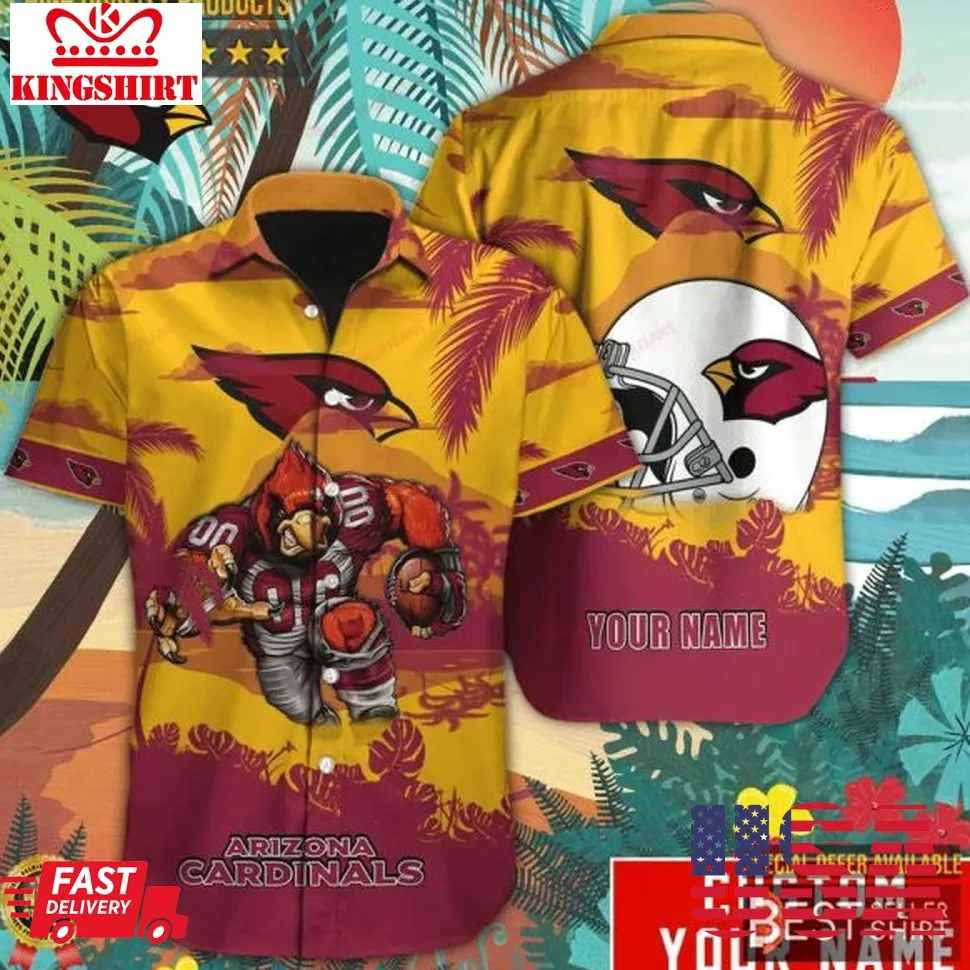 Arizona Cardinals Running Mascot Nfl Helmet  Hawaiian Shirt Men Youth Personalized Gifts Unisex