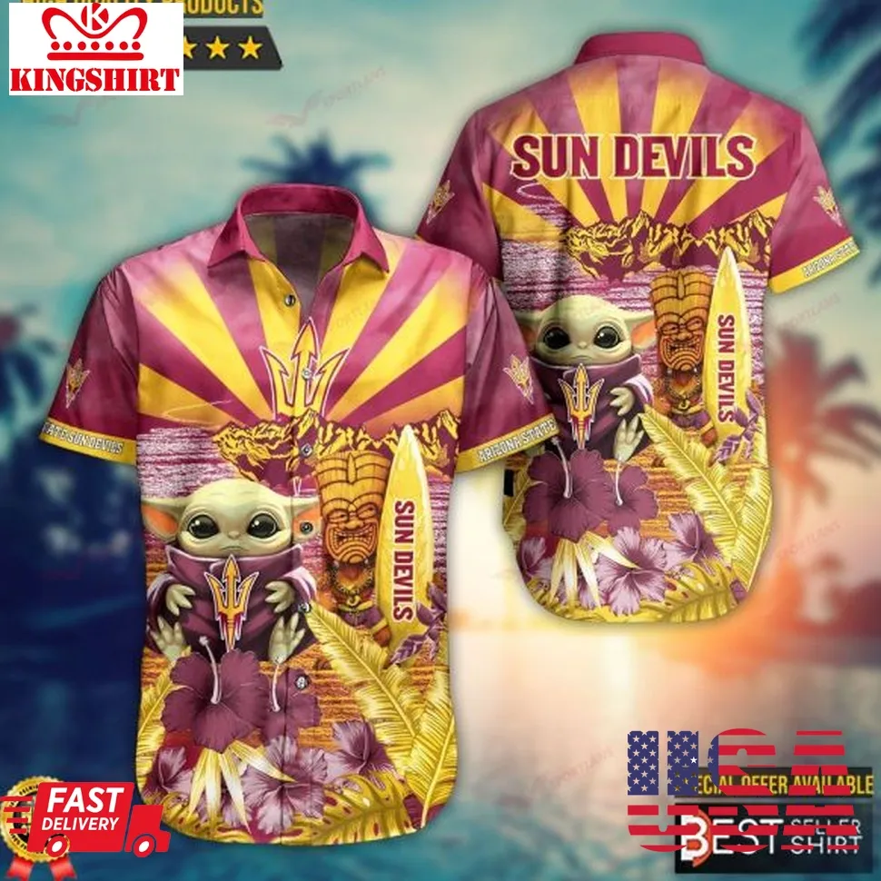 Arizona State Sun Devils Ncaa Baby Yoda Hawaiian Shirts Outfit Men Gifts Dad Plus Size