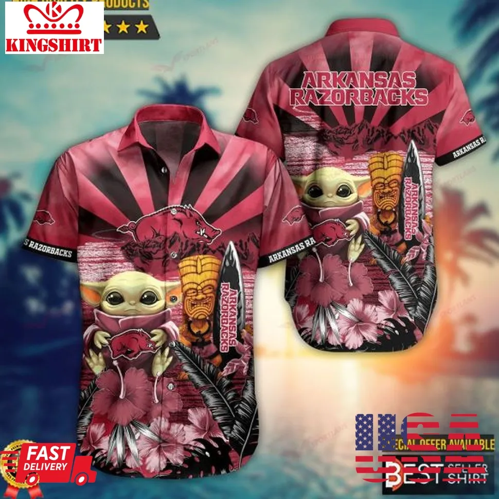 Arkansas Razorbacks Ncaa Baby Yoda Star Wars Hawaiian Shirt Size up S to 5XL