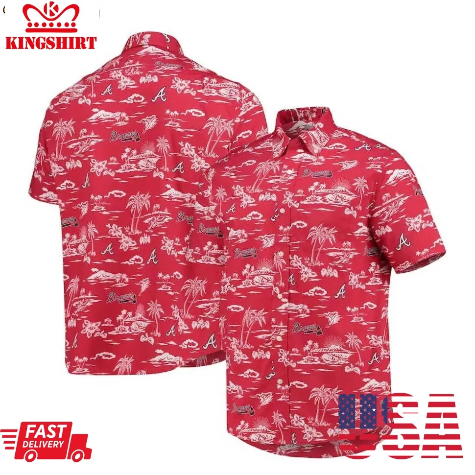 Atlanta Braves Red Kekai Performance Hawaiian Shirt Size up S to 5XL
