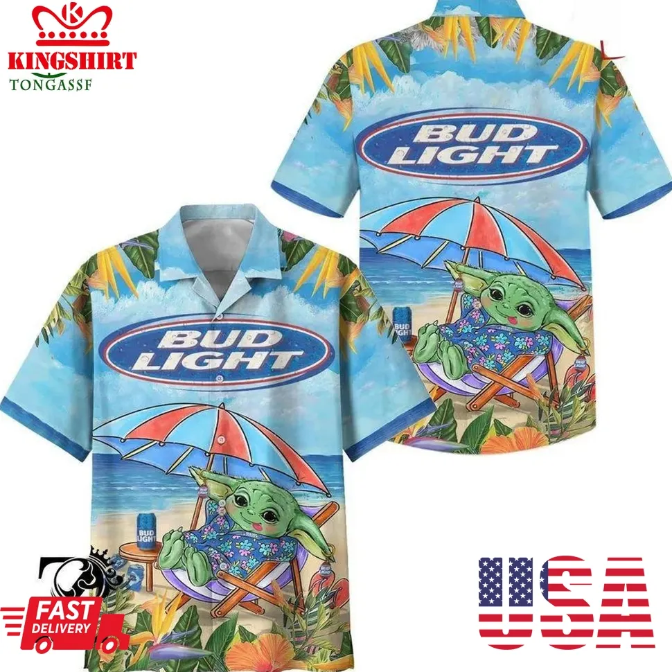 Baby Yoda Bud Light Hawaiian Shirt Size up S to 5XL