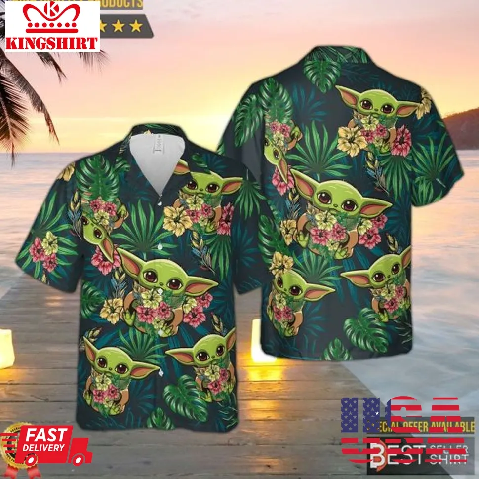 Baby Yoda Hawaiian Shirt Star Wars Hawaiian Shirt Mandalorian Hibiscus Tropical Shirt Unisex