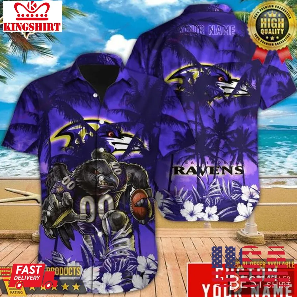 Baltimore Ravens Mascot Nfl Hawaiian Shirt Dad Gifts Personalized Gifts Plus Size