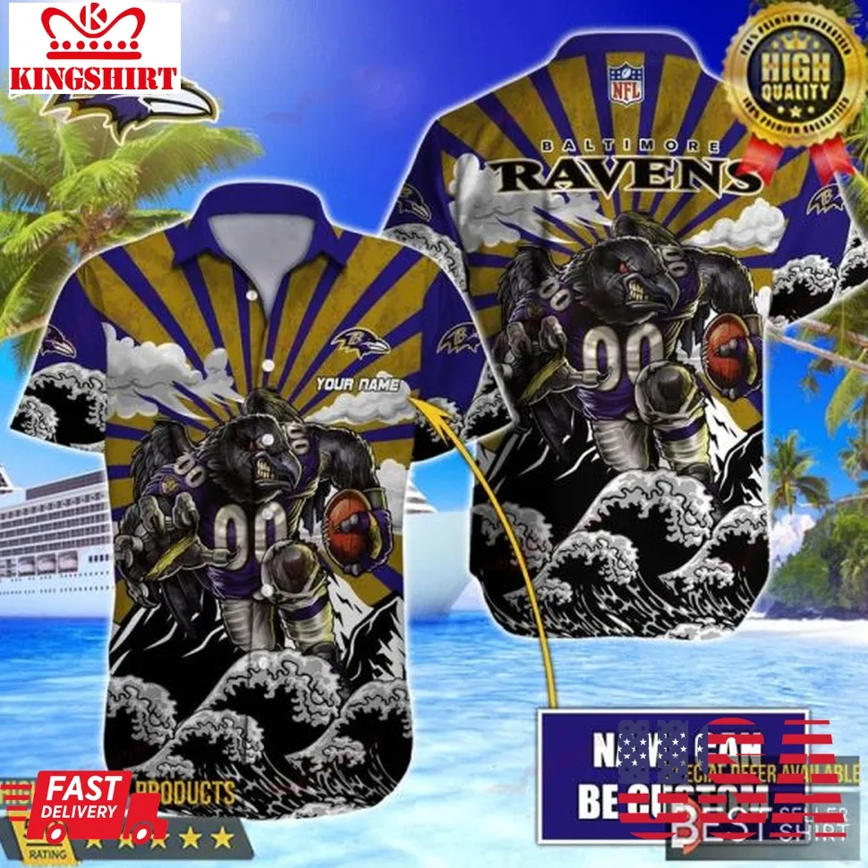 Baltimore Ravens Mascot Nfl Personalized Hawaiian Shirt Dad Gifts American Football Size up S to 5XL