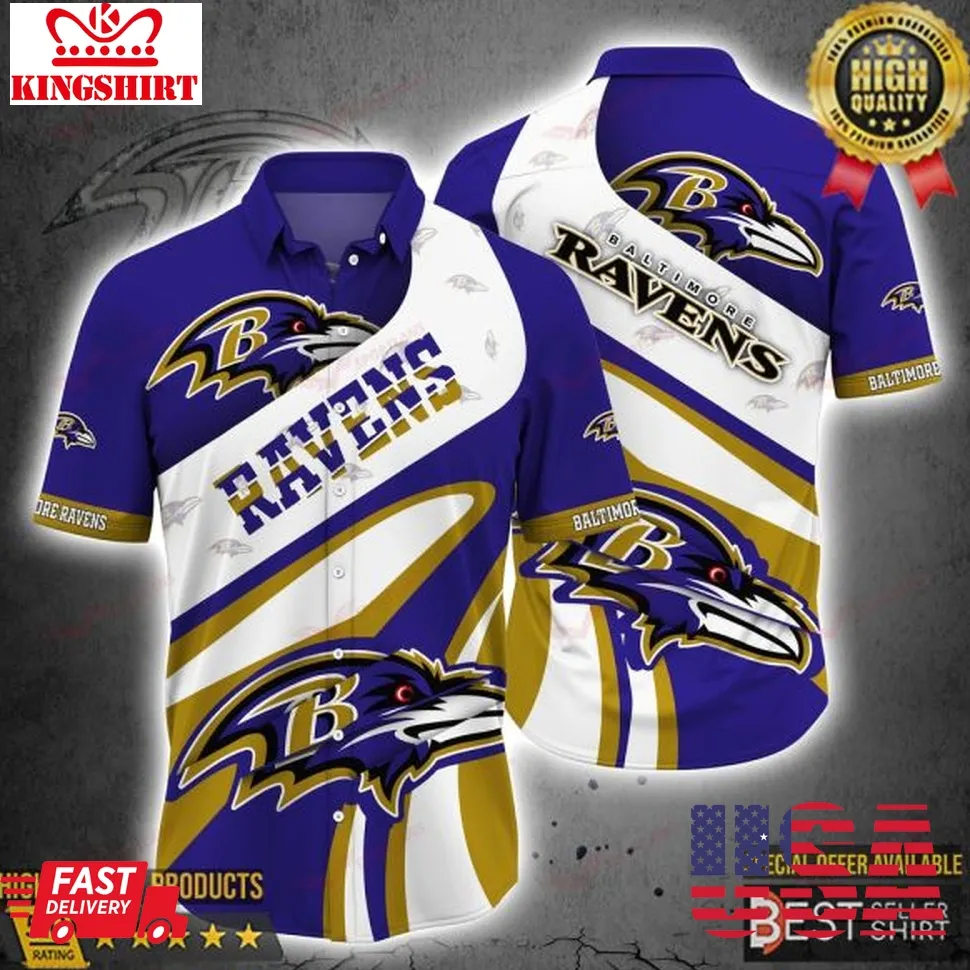 Baltimore Ravens Nfl White Blue Hawaiian Shirt Dad Gifts American Football Plus Size