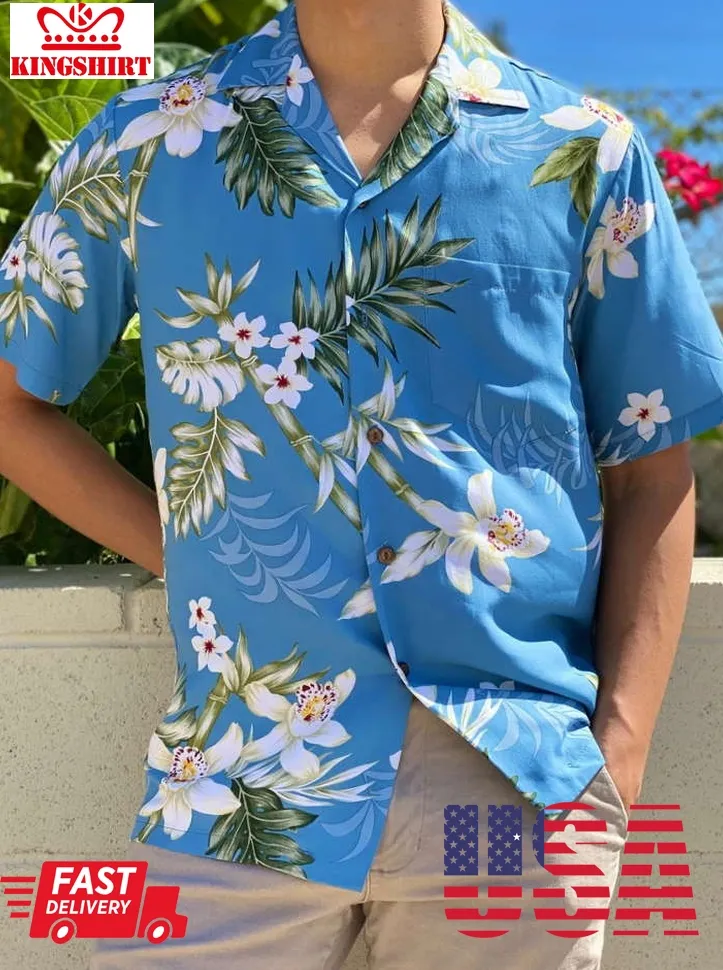 Bamboo Orchid Floral Hawaiian Shirt Size up S to 5XL