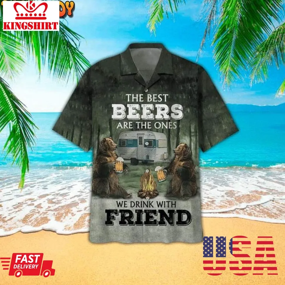 Bear Go Camping And Drink Beer With Friend Hawaiian Shirt Size up S to 5XL